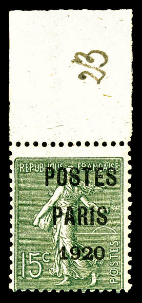 ** N°25, 15c Vert-olive Surchargé 'POSTE PARIS 1920', Bord De Feuille, SUP (signé Scheller/certificat)   Qualité: **   C - 1893-1947