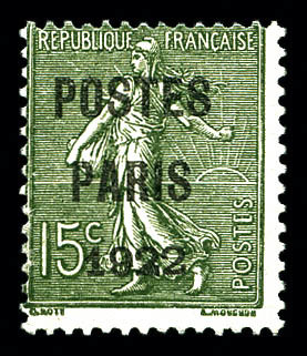 (*) N°31, 15c Semeuse Surchargée 'POSTE PARIS 1922'. TTB (signé Brun/certificat)   Qualité: (*)   Cote: 500 Euros - 1893-1947
