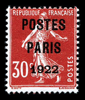 * N°32, 30c Rouge Surchargé 'POSTE PARIS 1922', Frais Et TB (certificat)   Qualité: *   Cote: 750 Euros - 1893-1947