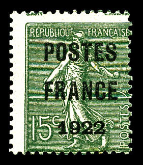 (*) N°37, 15c Olive Surcharge 'POSTE FRANCE 1922'. TB (certificat)   Qualité: (*)   Cote: 700 Euros - 1893-1947