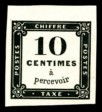 (*) Taxe Carré, 10c Noir Essai 22x22 Mm. SUP (certificat)   Qualité: (*)   Cote: 750 Euros - 1859-1959 Oblitérés