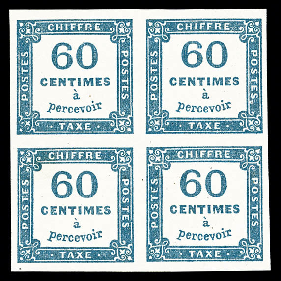 ** N°9, 60c Bleu En Bloc De Quatre, Fraîcheur Postale, SUP (certificat)   Qualité: ** - 1859-1959 Oblitérés