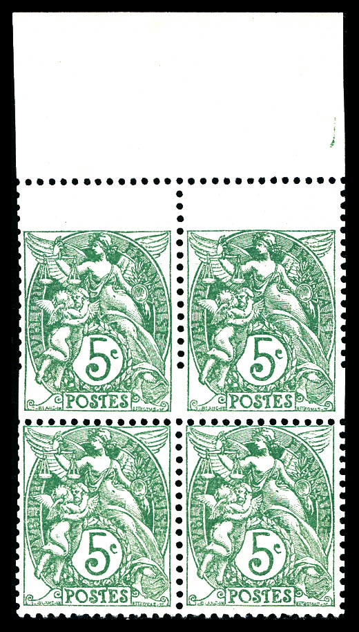 * N°111, 5c Blanc, 2ex Piquage Décalé (timbre Plus Grand) Tenant à Normaux Bdf. TTB   Qualité: * - Neufs
