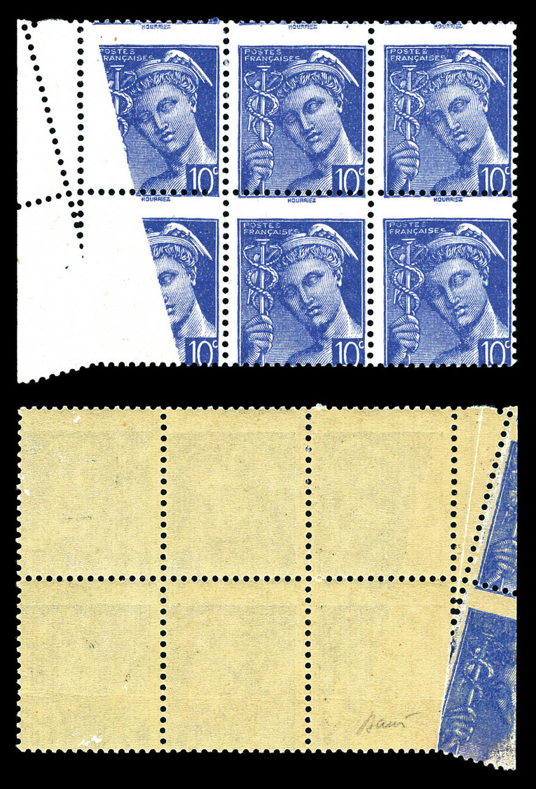 ** N°407, 10c Mercure, Impression Incomplète Par Pliage Sur 2 Exemplaires Tenant à Normaux En Bd6. SUP (certificat)   Qu - Unused Stamps