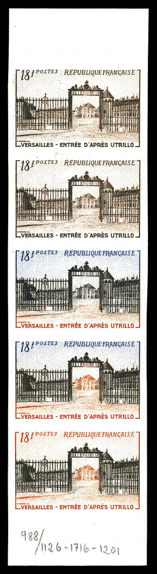 ** N°988, 18f Versailles, Bande De 5 Exemplaires Dont 2 Multicolores. TTB   Qualité: **   Cote: 630 Euros - Autres & Non Classés