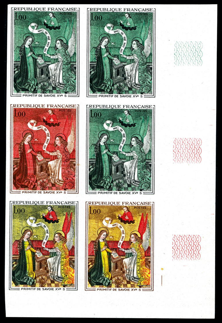 ** N°1640, 1f Primitifs De Savoie, Bloc De 6 Exemplaires Multicolores. TB   Qualité: **   Cote: 750 Euros - Autres & Non Classés