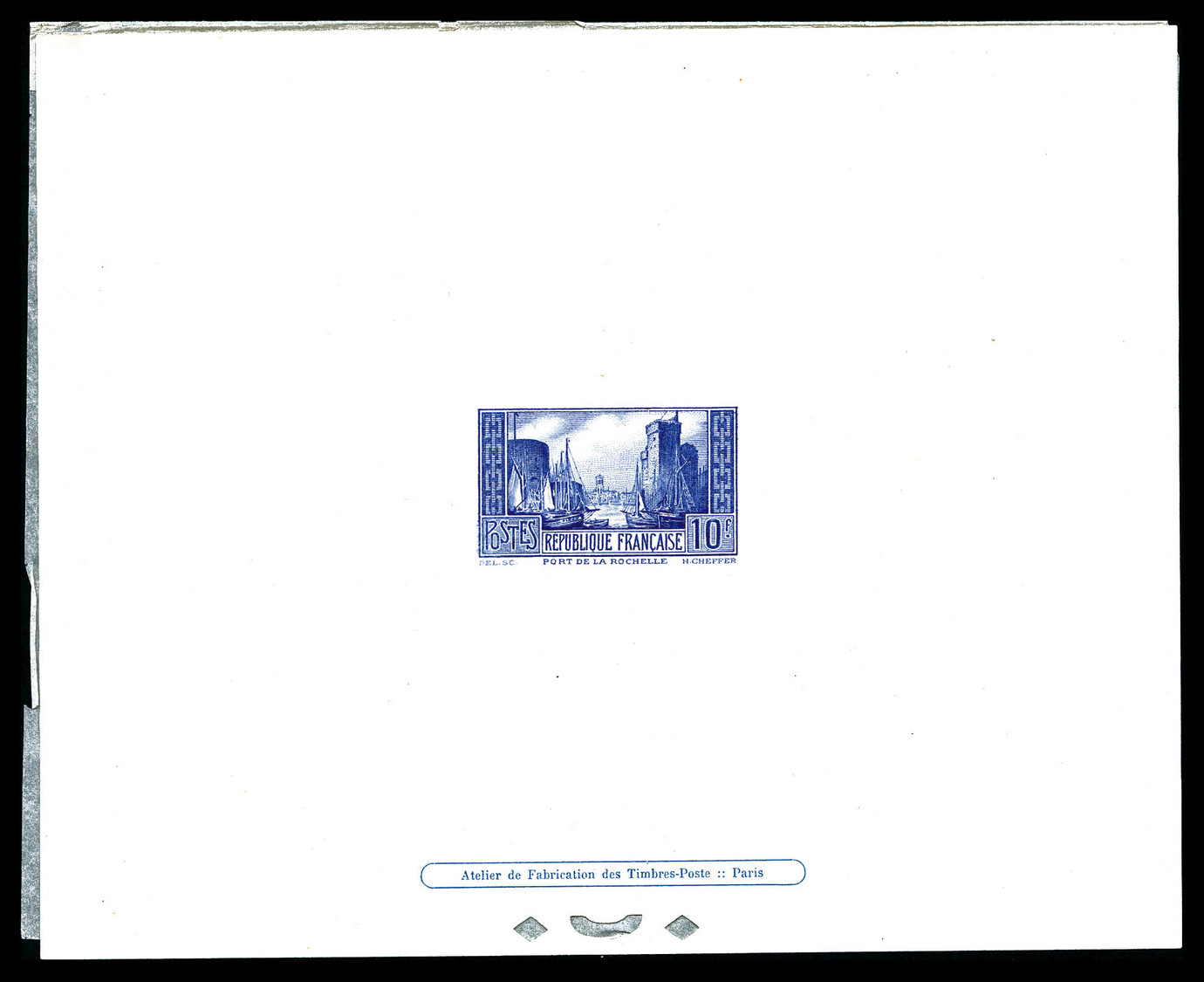 (*) N°261, Port De La Rochelle 10F Bleu Type I, TB (certificat)   Qualité: (*)   Cote: 475 Euros - Luxusentwürfe