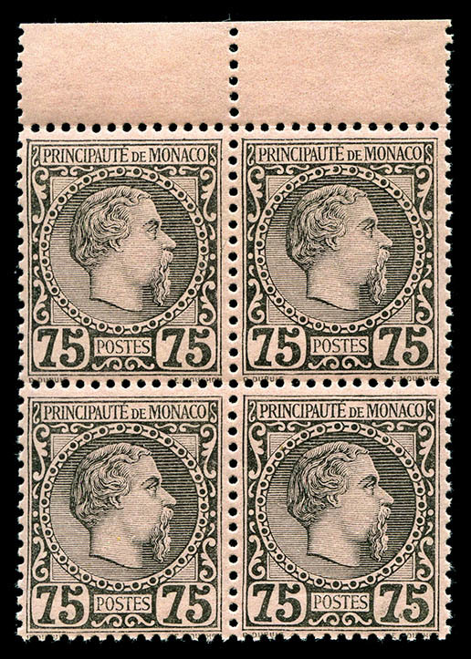 ** N°8, Charles III, 75c Noir Sur Rose En Bloc De Quatre Bord De Feuille, Fraîcheur Postale, SUPERBE (certificat)   Qual - Sonstige & Ohne Zuordnung