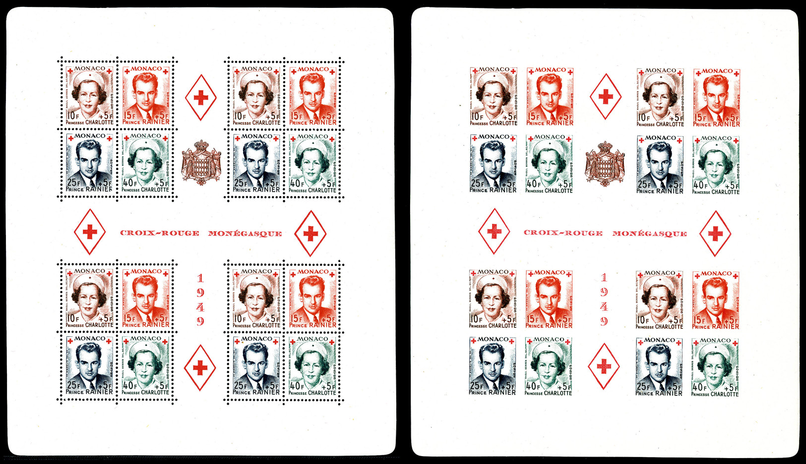 ** Blocs Et Feuillets N°3A/B, Croix Rouge Monégasque De 1949 Les 2 Feuillets Dentelé Et Non Dentelé, TB (certificat)   Q - Blocks & Kleinbögen