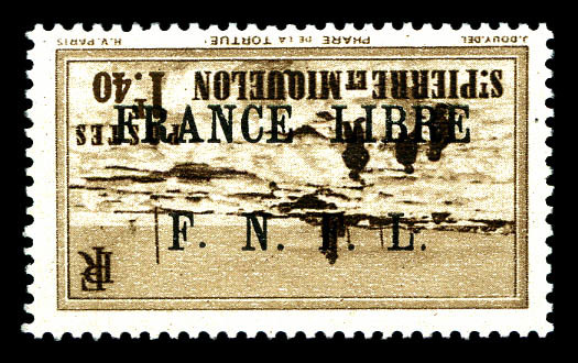 ** N°265A, 1f40 Brun Surcharge 'FRANCE LIBRE F.N.F.L' Renversée, Très Bon Centrage, Fraîcheur Postale (tirage 37 Ex). R. - Usati