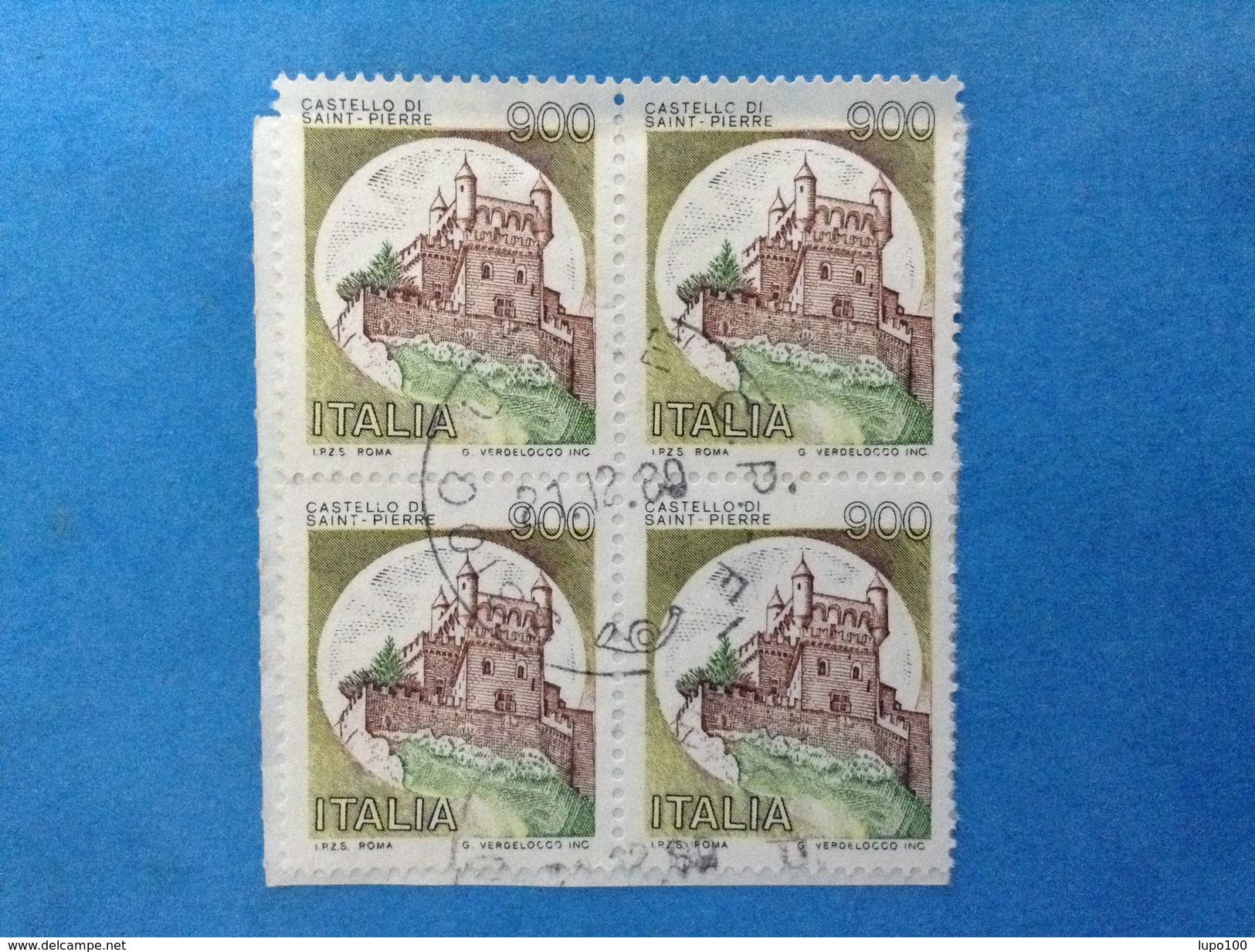 1980 ITALIA FRANCOBOLLI CASTELLI QUARTINA USATA STAMPS USED CASTELLO SAINT PIERRE 900 LIRE - 1971-80: Used