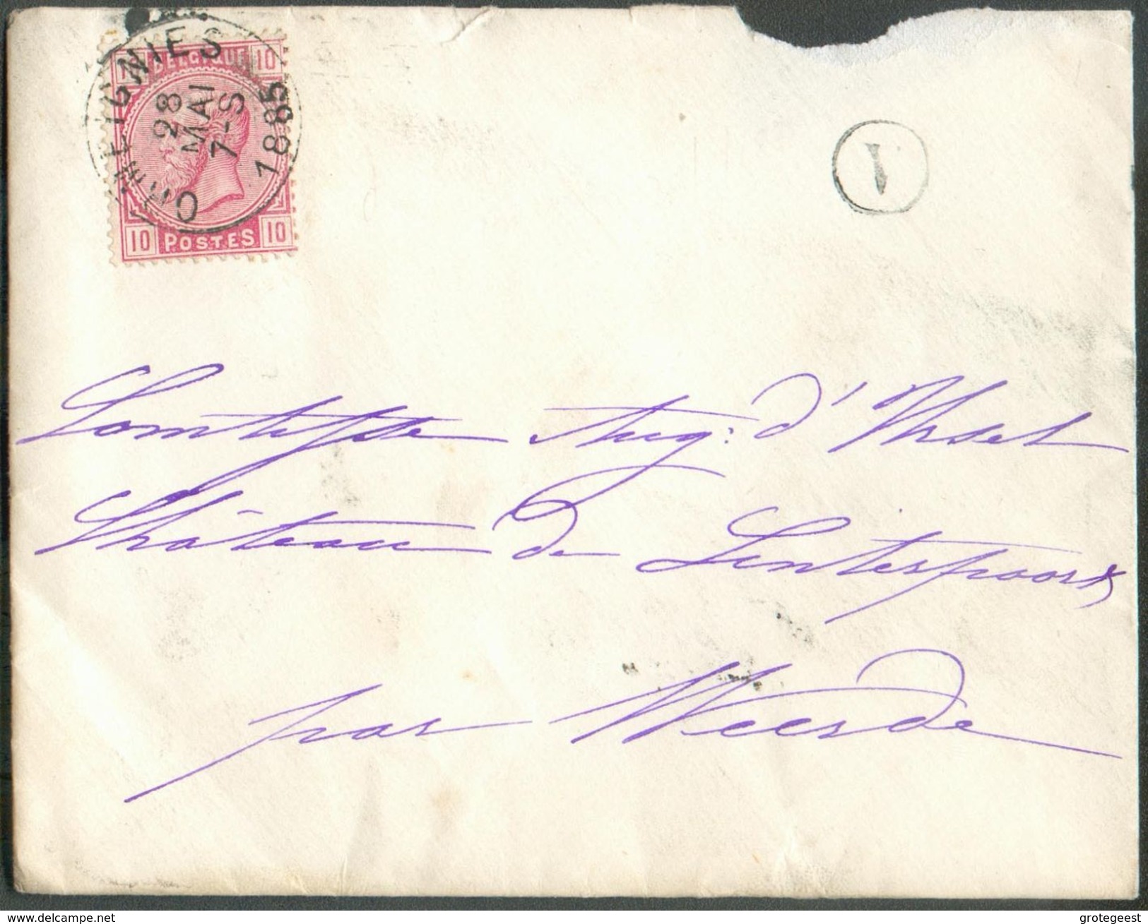 N°38 - 10 Centimes Rose Obl. Sc ORMEIGNIES Sur Enveloppe Du 28 Mai 1885 + Boîte Rurale V Vers La COmtesse D'Ursel Au CHa - 1883 Léopold II