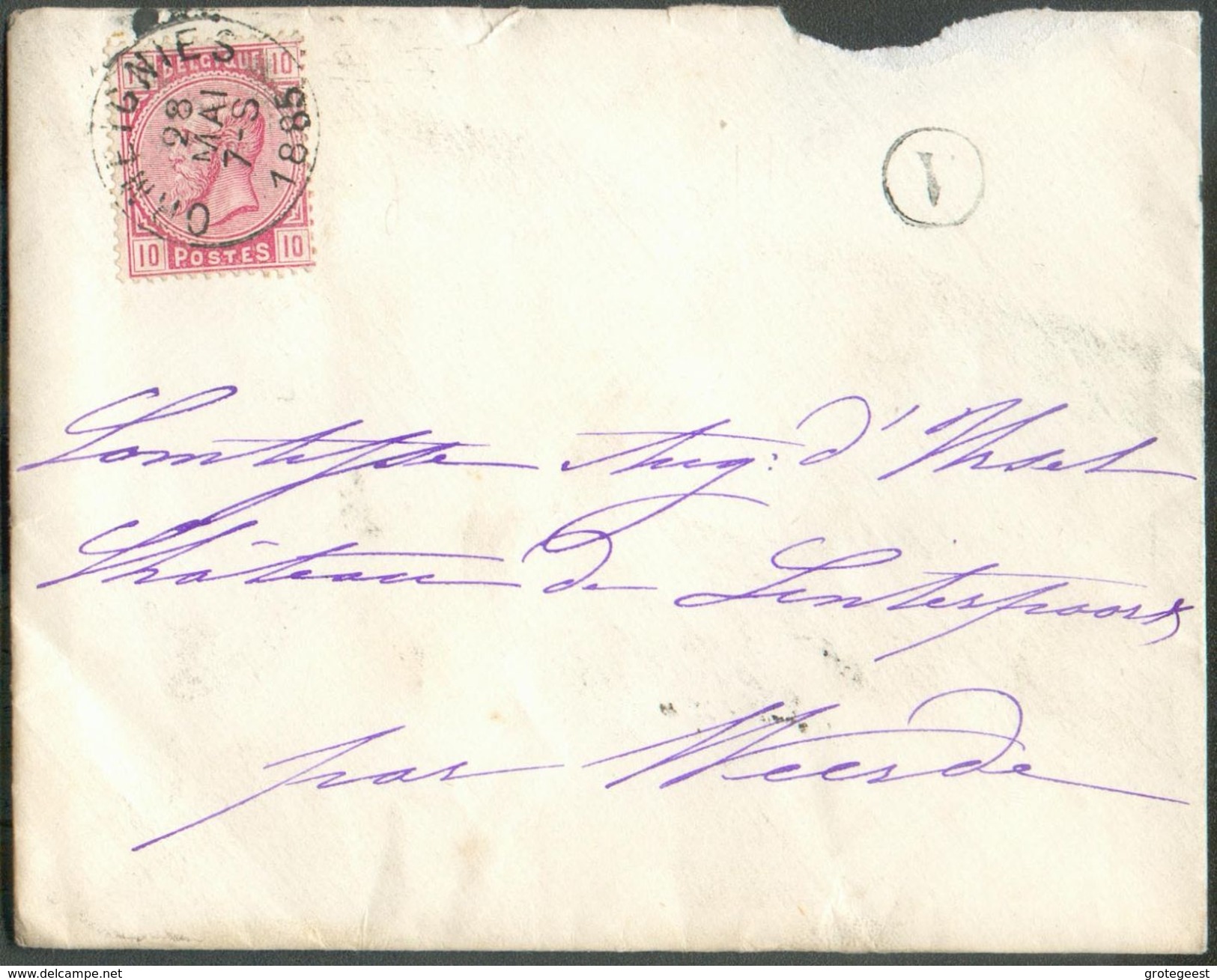 N°38 - 10 Centimes Rose Obl. Sc ORMEIGNIES Sur Enveloppe Du 28 Mai 1885 + Boîte Rurale V Vers La COmtesse D'Ursel Au CHa - 1883 Leopold II