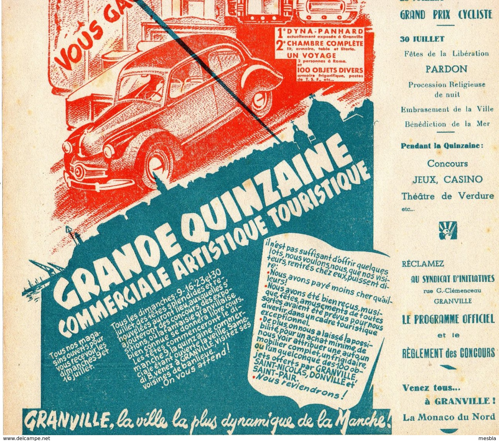 GRANVILLE (50)  Affiche Publicitaire GRANDE  QUINZAINE COMMERCIALE ARTISTIQUE TOURISTIQUE - Juillet 1950 - Plakate