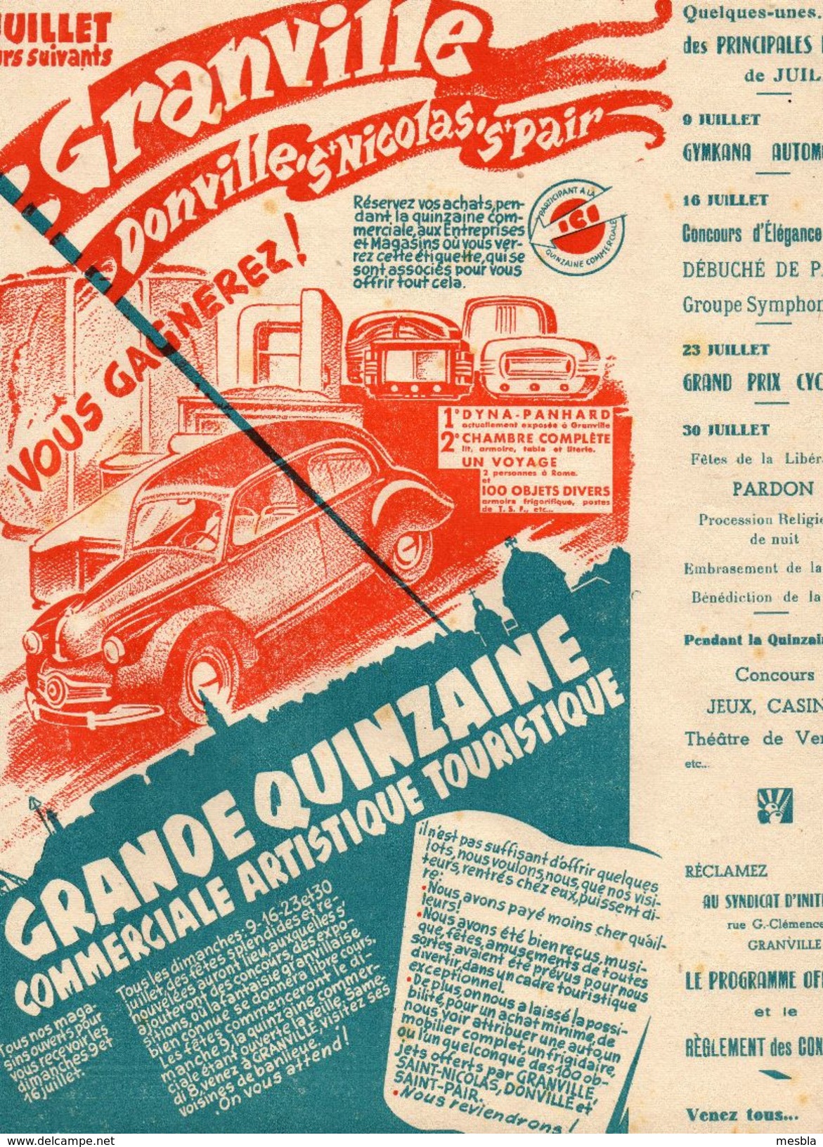 GRANVILLE (50)  Affiche Publicitaire GRANDE  QUINZAINE COMMERCIALE ARTISTIQUE TOURISTIQUE - Juillet 1950 - Plakate