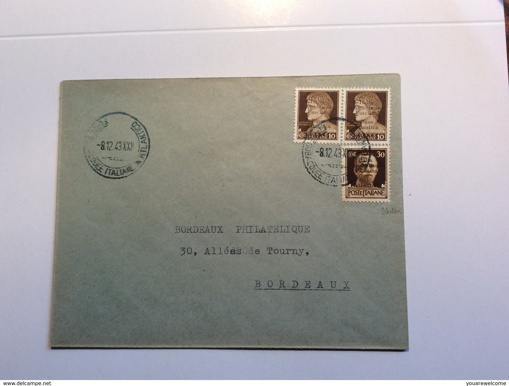 France Guerre 1939-45 Base Navale Italienne De Bordeaux 1943 Lettre (Italia Emissioni Locali Base Atlantica Cover Brief - Kriegsmarken