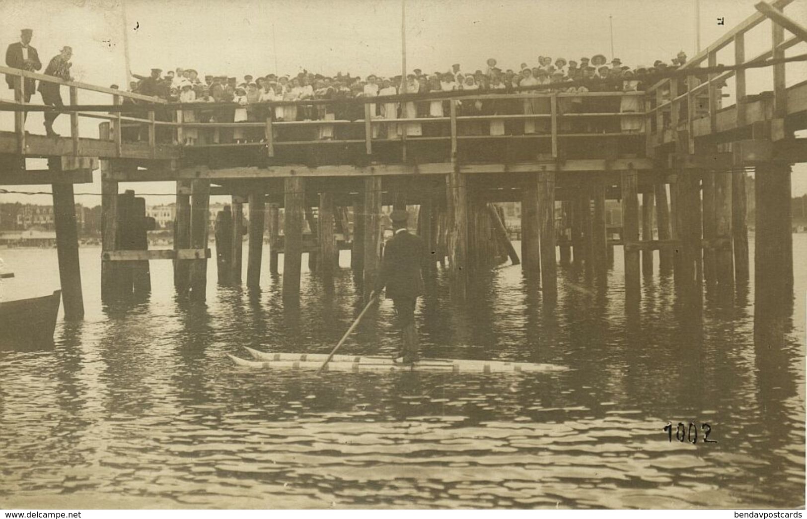 Farewell At The Pier To Traveler On Strange Vessel (1910s) RPPC Postcard - Photographs