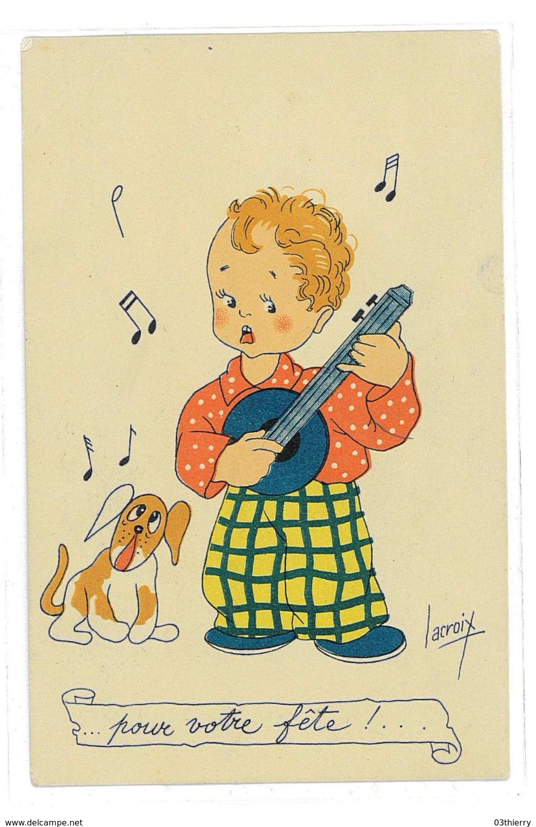 CPA ILLUSTRATEUR LACROIX ENFANT MUSICIEN BANJO CHIEN - Hausen, Lungers