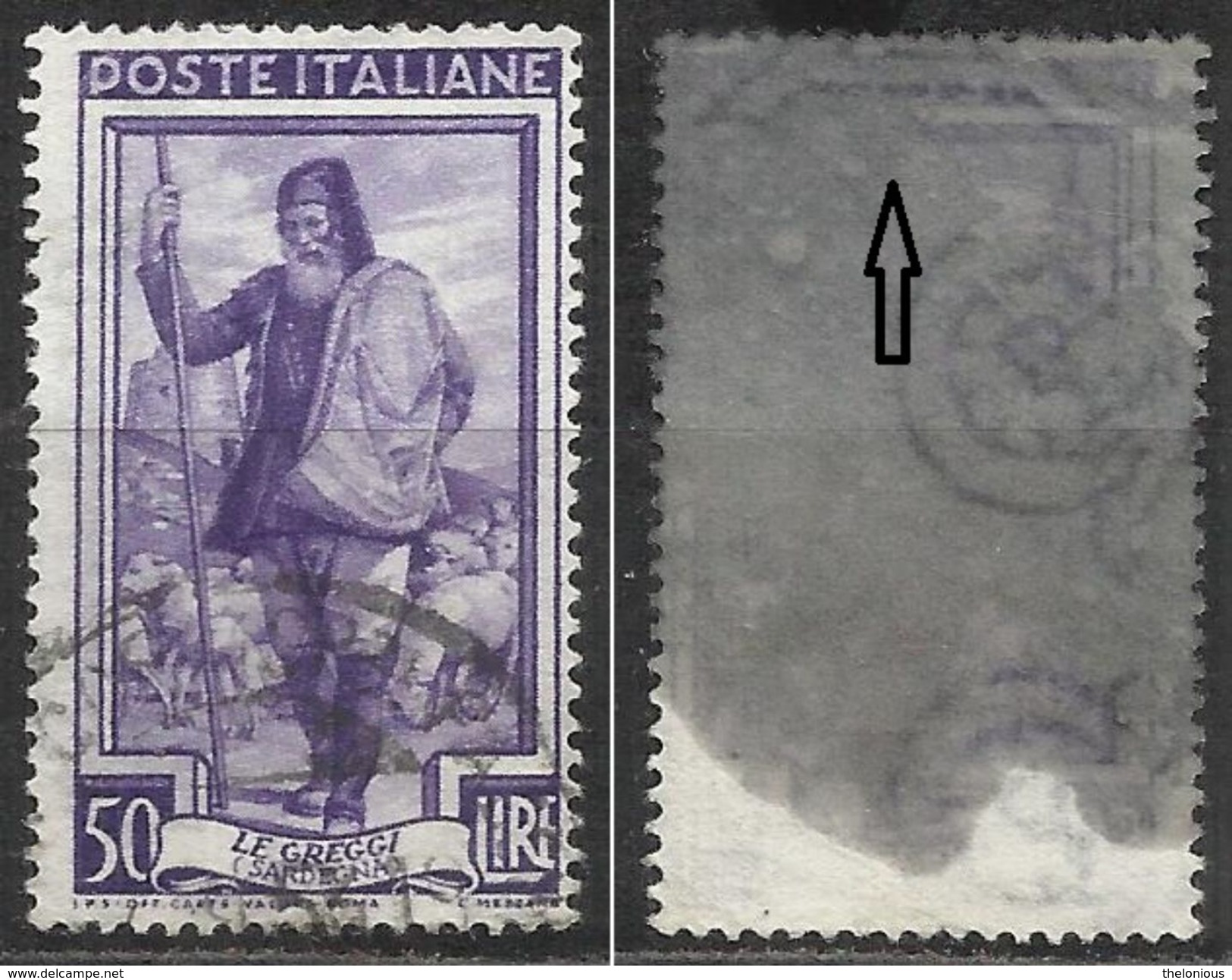 # Filigrana Lettere Alta 7/10 - 50 Lire Ruota 3° DB Italia Al Lavoro - 1946-60: Usati