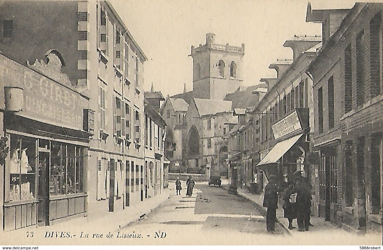 CARTE POSTALE ORIGINALE ANCIENNE : DIVES SUR MER LA RUE DE LISIEUX ANIMEE CALVADOS (14) - Dives