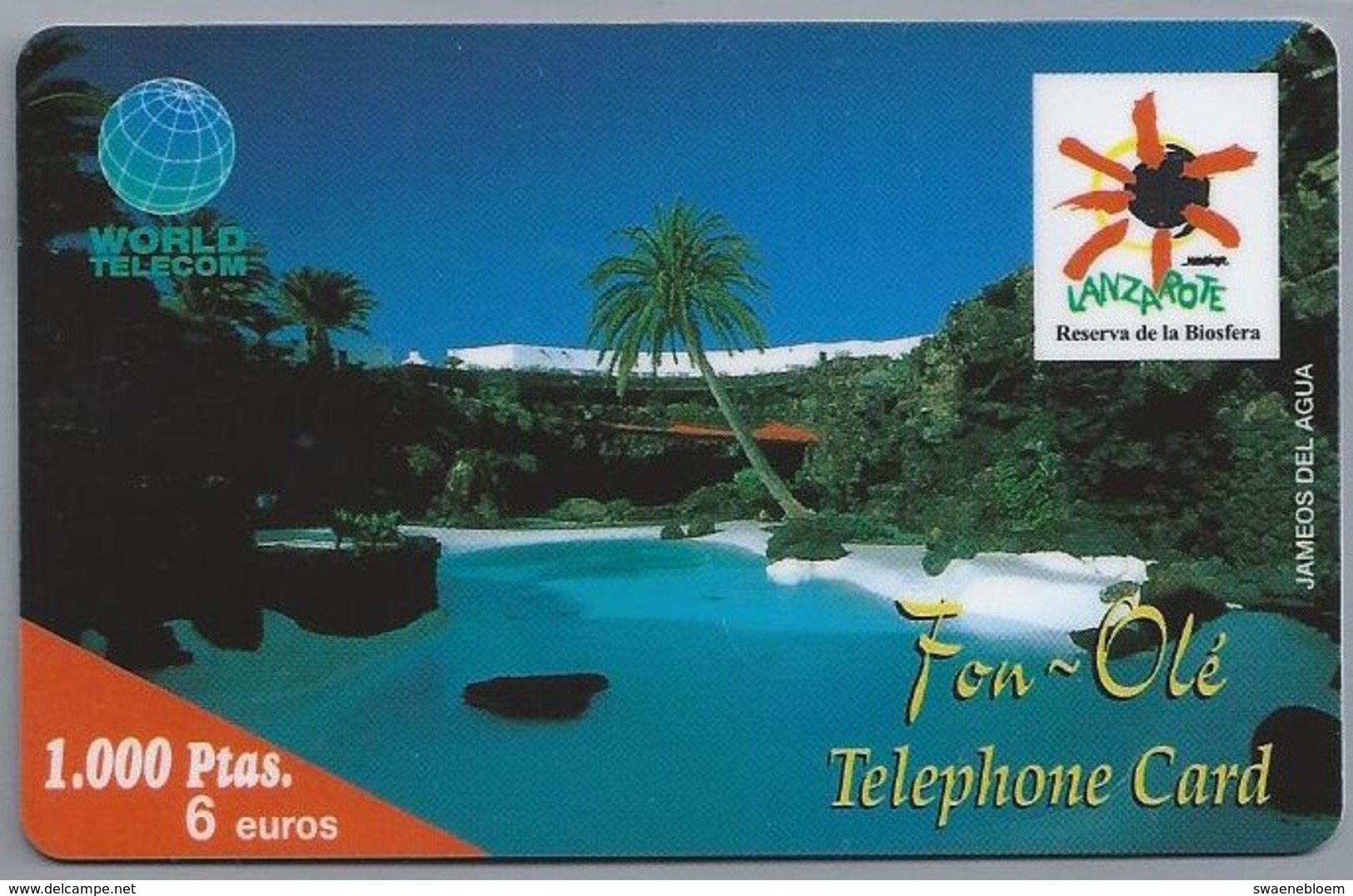 ES.- WORLD TELECOM. LANZAROTE. Reservade La Biosfera. Fon - Olé Telefhone Card. Telefonica De Espana. 2 Scans - Andere & Zonder Classificatie