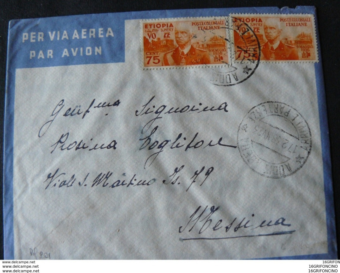 1938 LETTER FROM ADDIS ABEBA TO  ITALY + 2 POSTAGESTAMPS HIGH VALUE/2 FRANCOBOLLI DI ALTO VALORE SU LETTERA .. - Ethiopia