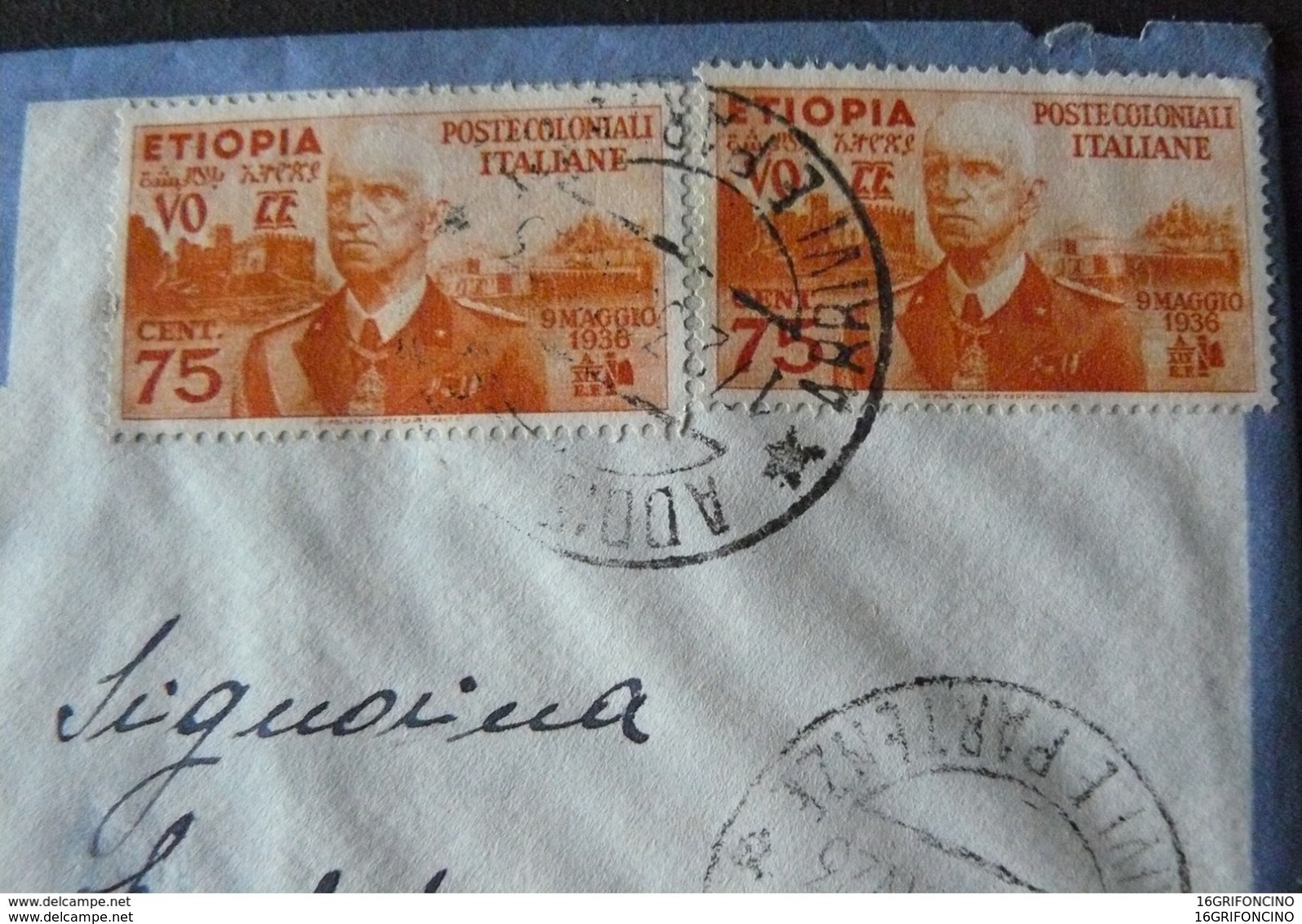 1938 LETTER FROM ADDIS ABEBA TO  ITALY + 2 POSTAGESTAMPS HIGH VALUE/2 FRANCOBOLLI DI ALTO VALORE SU LETTERA .. - Ethiopia