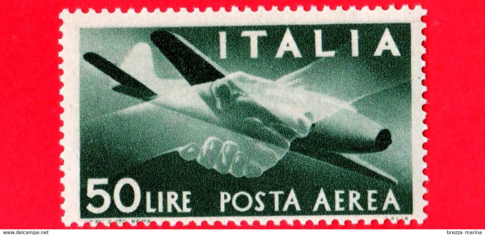 Nuovo - MNH - ITALIA - 1945 - Democratica, Posta Aerea - 50 L. - Stretta Di Mano, Caproni-Campini 1 - Filigrana Ruota - Posta Aerea