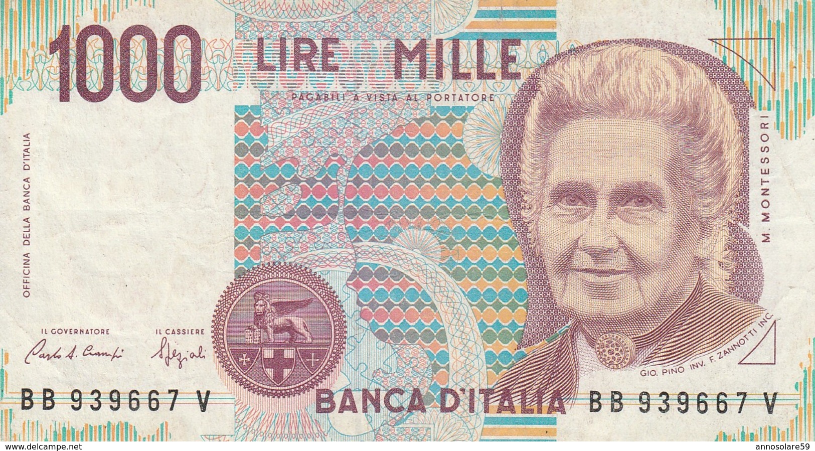 BANCONOTA 1000 LIRE MONTORSI SERIE (BB 939667 V) 1990 - ORIGINALE 100% - LEGGI - 1000 Lire