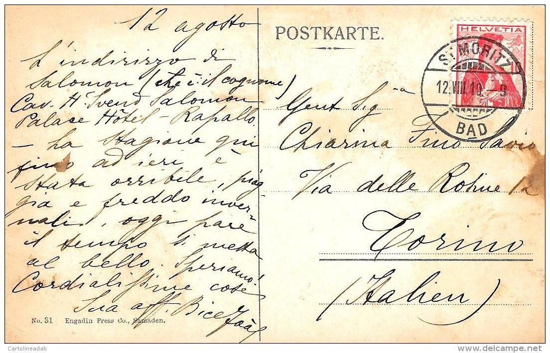[DC9388] CPA - SVIZZERA - ST. MORITZ - Viaggiata 1910 - Old Postcard - Sankt Moritz