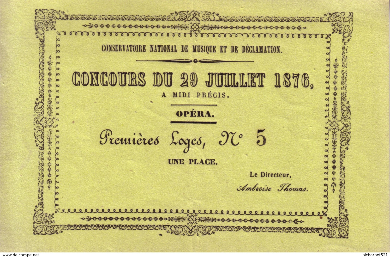 Deux Billets D'entrée Au Conservatoire De Musique Et De Déclamation Pour Les Concours Des 26 Et 29 Juillet 1876.  2 Scan - Toegangskaarten