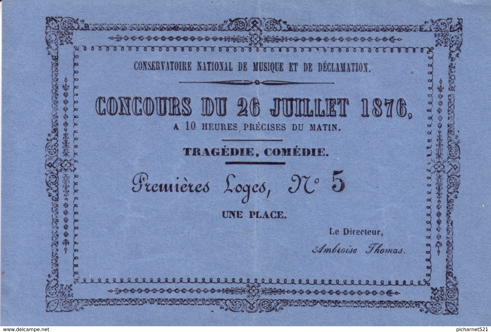 Deux Billets D'entrée Au Conservatoire De Musique Et De Déclamation Pour Les Concours Des 26 Et 29 Juillet 1876.  2 Scan - Toegangskaarten