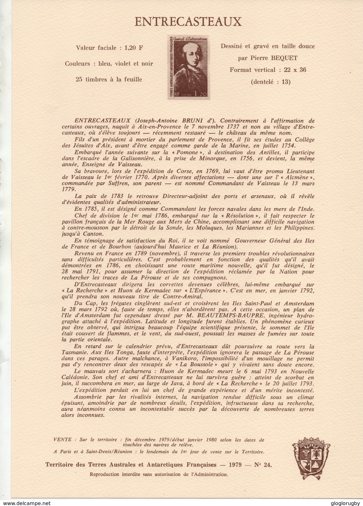 Lithographie  ENTRECASTEAUX (signée) Pierre BECQUET  TIRAGE 1000 RARE - Non Dentelés, épreuves & Variétés