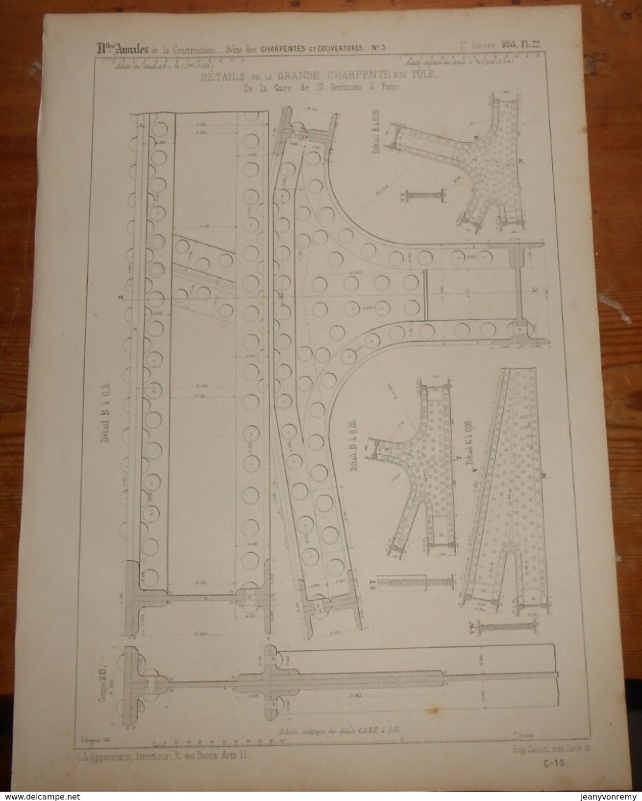 Plan  De La Grande Charpente En Tôle De La Gare De Saint-Germain à Paris. 1855. - Public Works