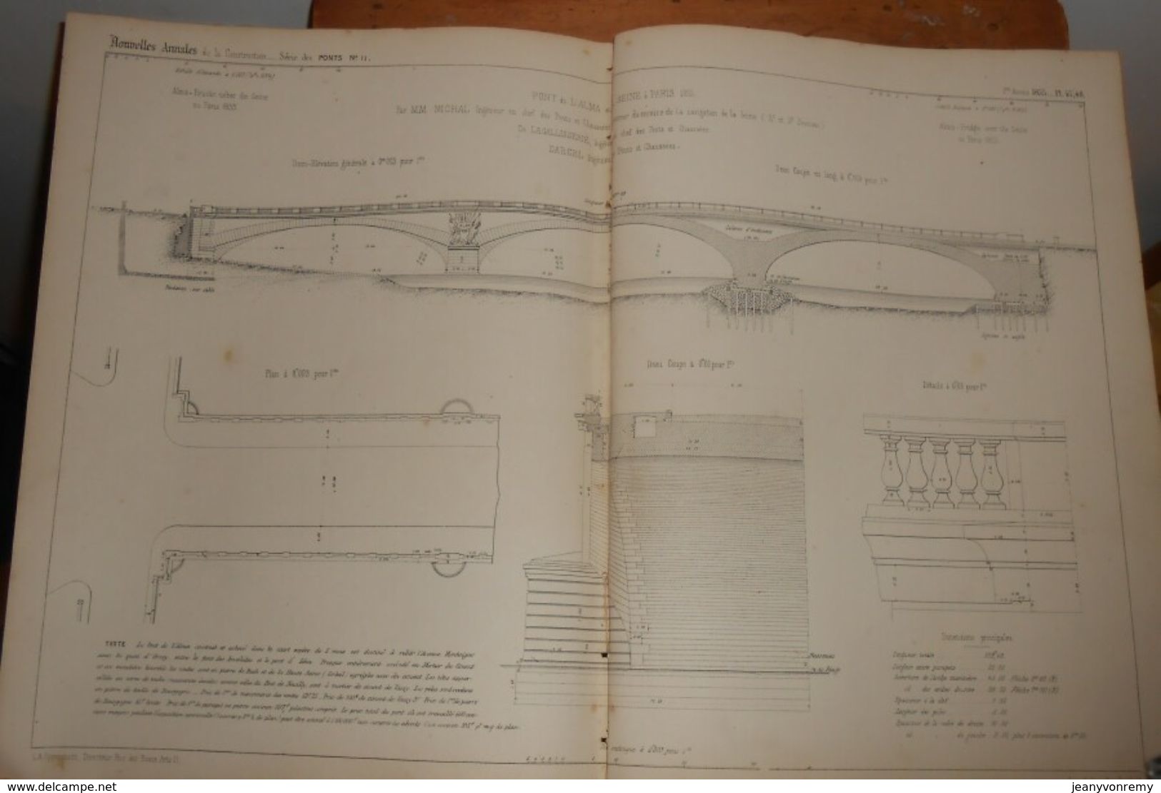 Plan  Du Pont De L'Alma Sur La Seine à Paris. 1855. - Obras Públicas