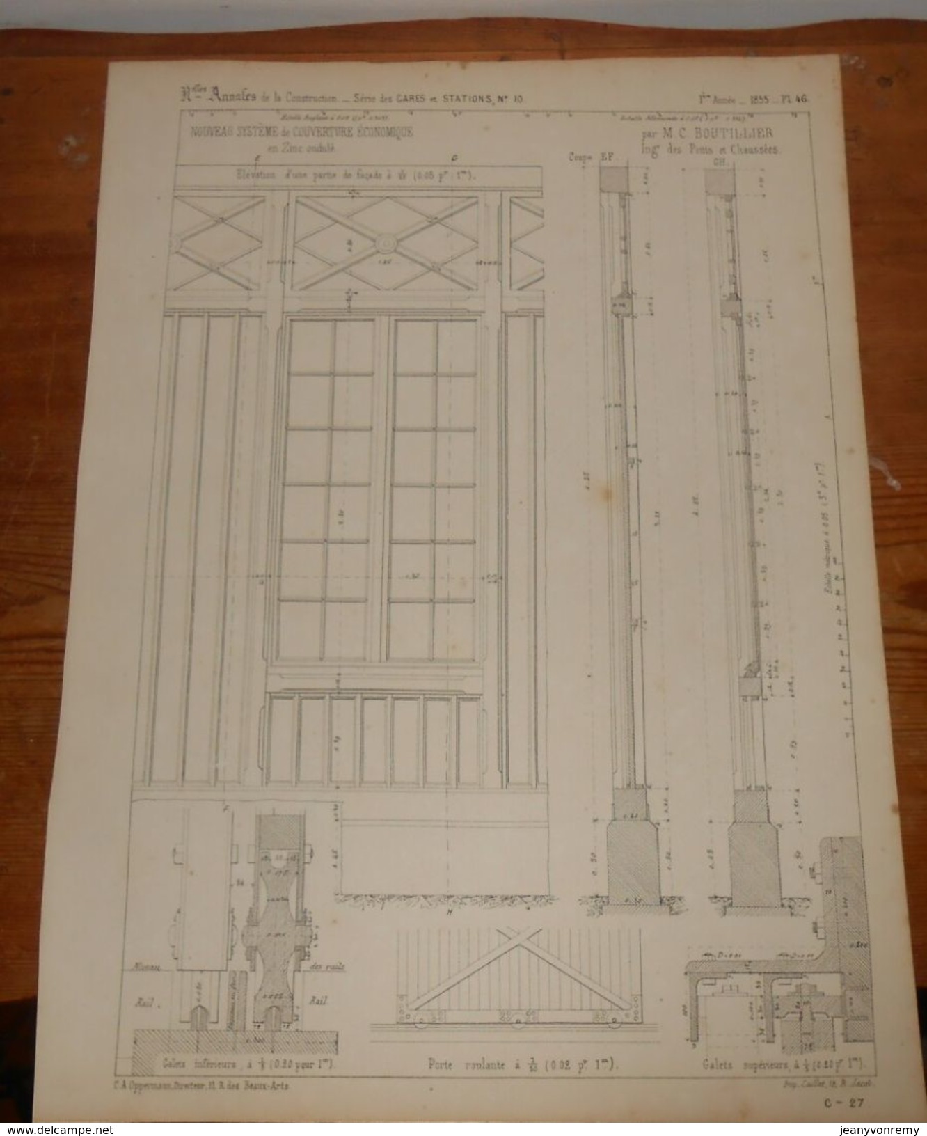 Plan Du Nouveau Système De Couverture En Zinc Ondulé. 1855. - Obras Públicas