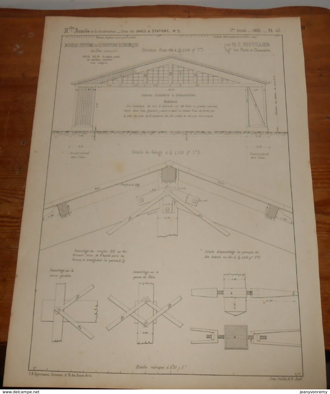 Plan Du Nouveau Système De Couverture En Zinc Cannelé. 1855. - Opere Pubbliche