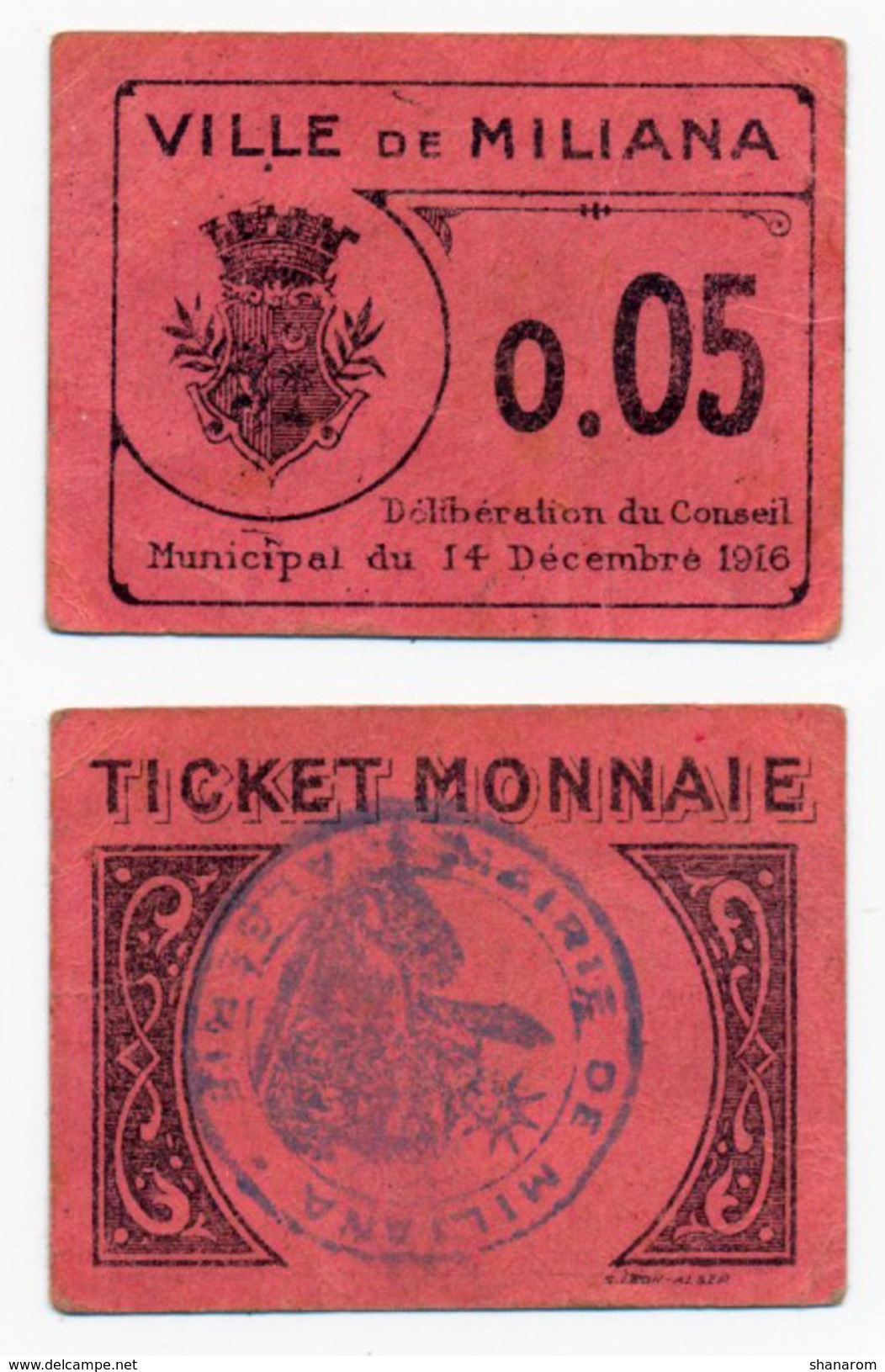 1914-1918 // ALGERIE // MILIANA // 5 Centimes - Notgeld