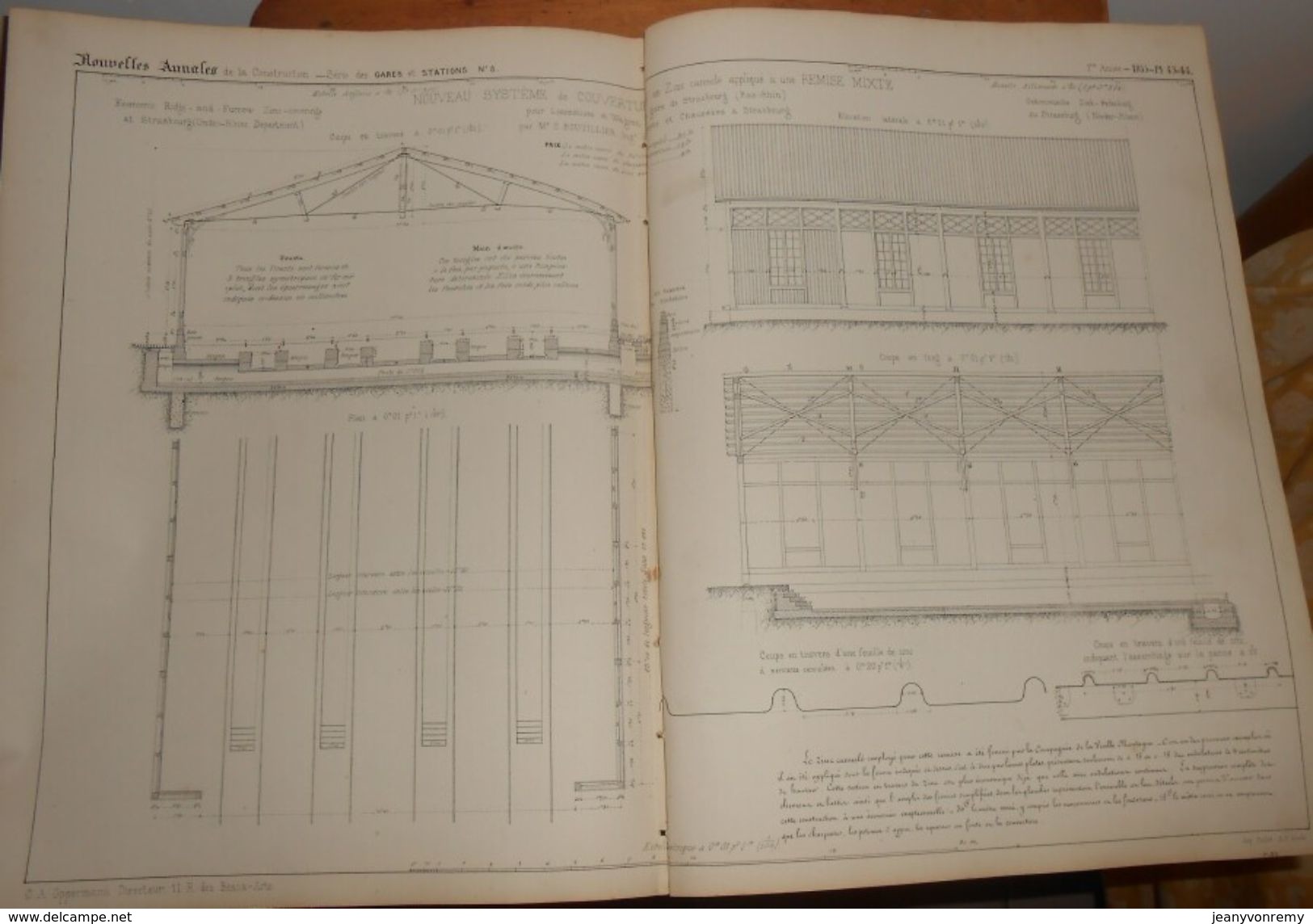 Plan Du Nouveau Système De Couverture En Zinc Cannelé. Gare De Strasbourg. 1855. - Obras Públicas