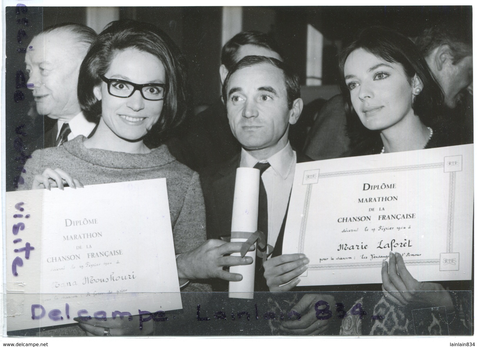 Photo De Presse - Original -Nana MOUSKOURI, Charles AZNAVOUR. Marie LAFORET, Beau Plan, 9-02-1964,  TBE, Scans. - Famous People