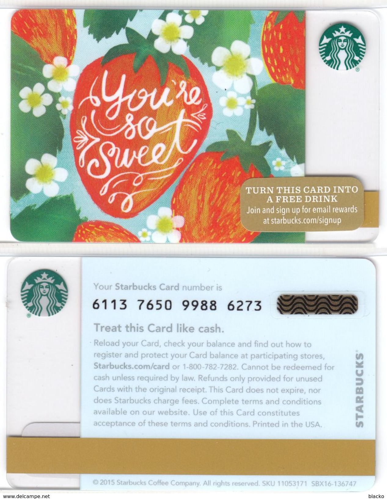 Starbucks - USA - 2015 - CN 6113 7650 You're So Sweet - Gift Cards