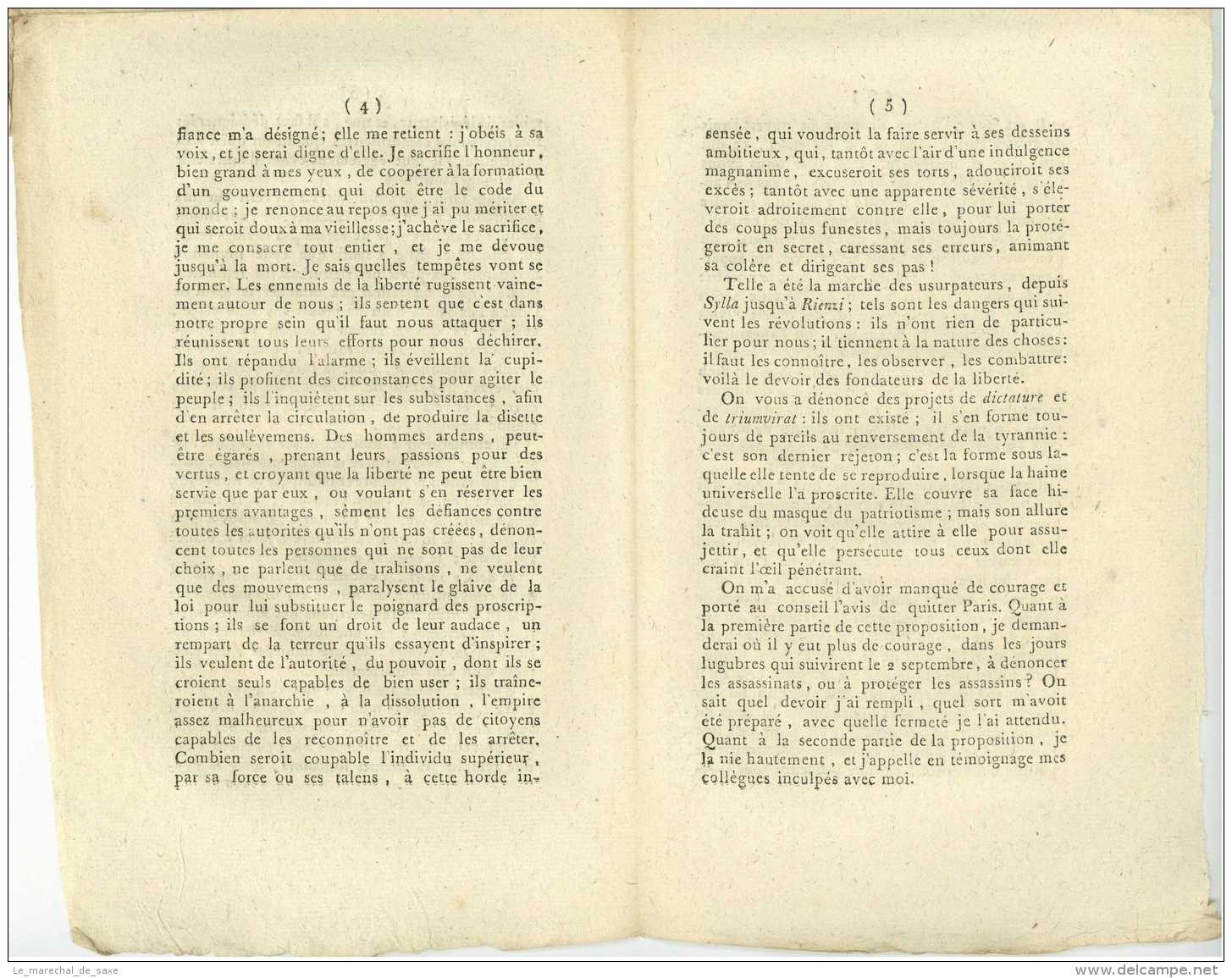 Revolution - Imprime 1792 - ROLAND DE LA PLATIERE, Jean-Marie (Thizy 1734 &ndash; Bourg-Beaudouin 1793 - Suicide) - Documents Historiques