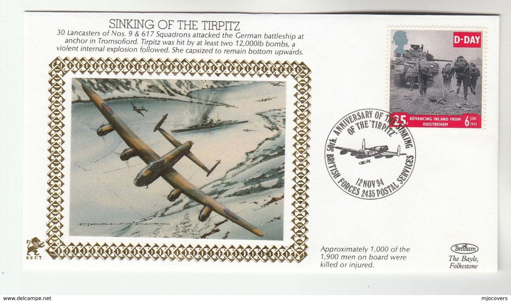 1994 GB Very Ltd EDITION COVER Anniv SINKING The TIRPITZ  By LANCASTER BOMBER 1944 WWII Ship Navy Aviation Stamp Raf - WW2