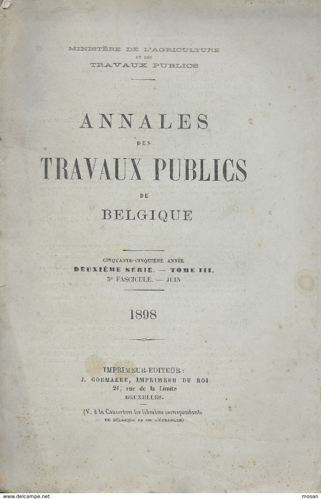 Annales Es Travaux Publics De Belgique. 1898. - 1801-1900