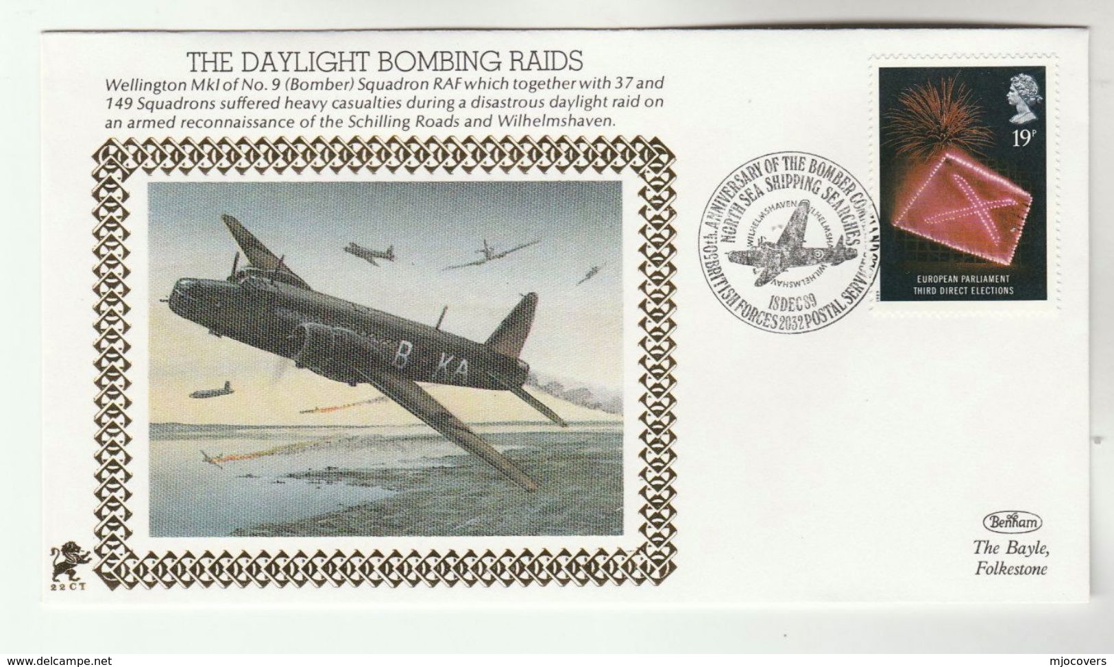 1989 GB Very Ltd EDITION COVER Anniv  9 BOMBER SQN DAYLIGHT RAID  Aircraft Aviation WWII Event Stamps British Forces Raf - WW2