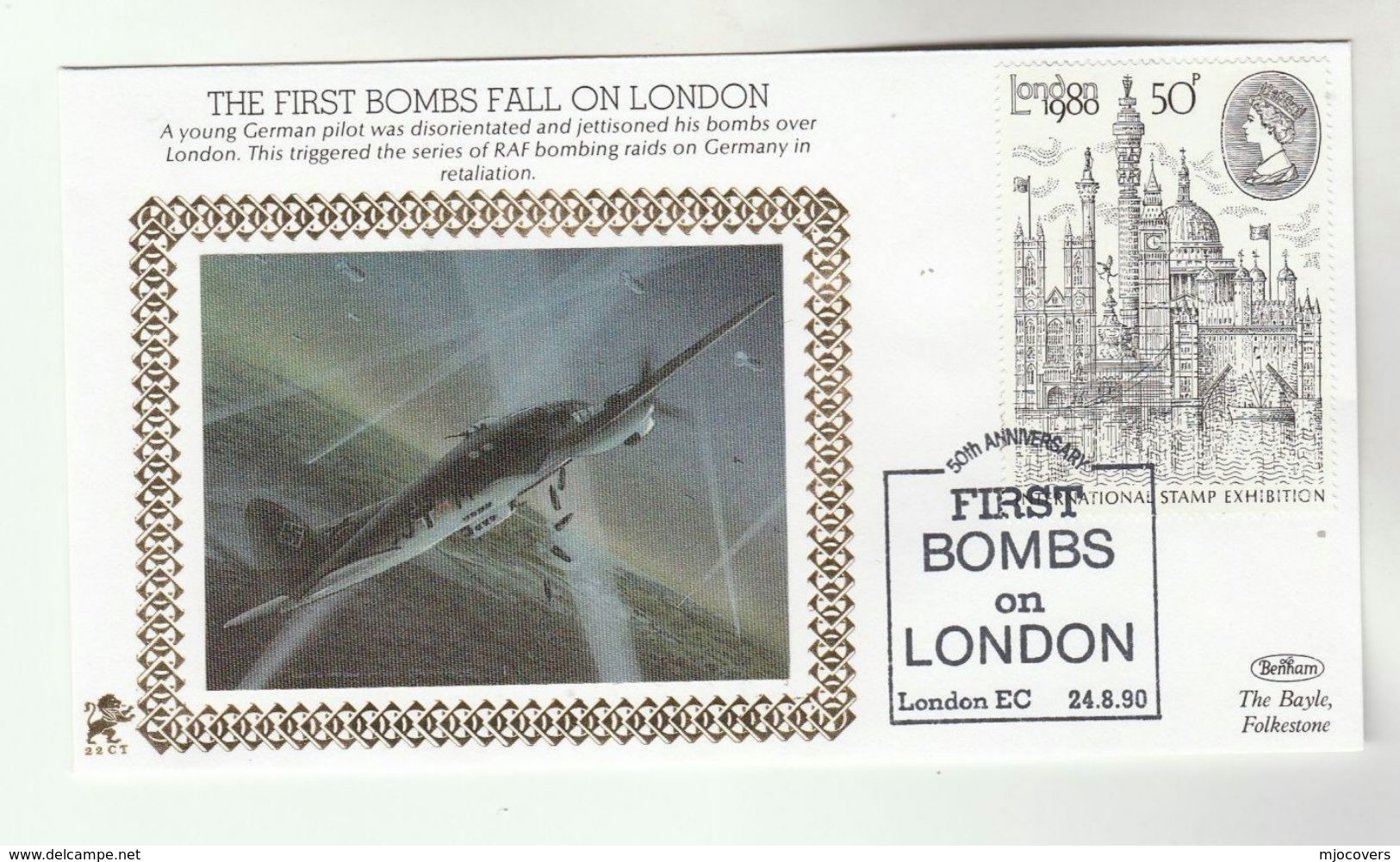 1990 GB Very Ltd EDITION COVER Anniv 1st BOMBS ON LONDON Aircraft Aviation WWII Event Stamps - WW2