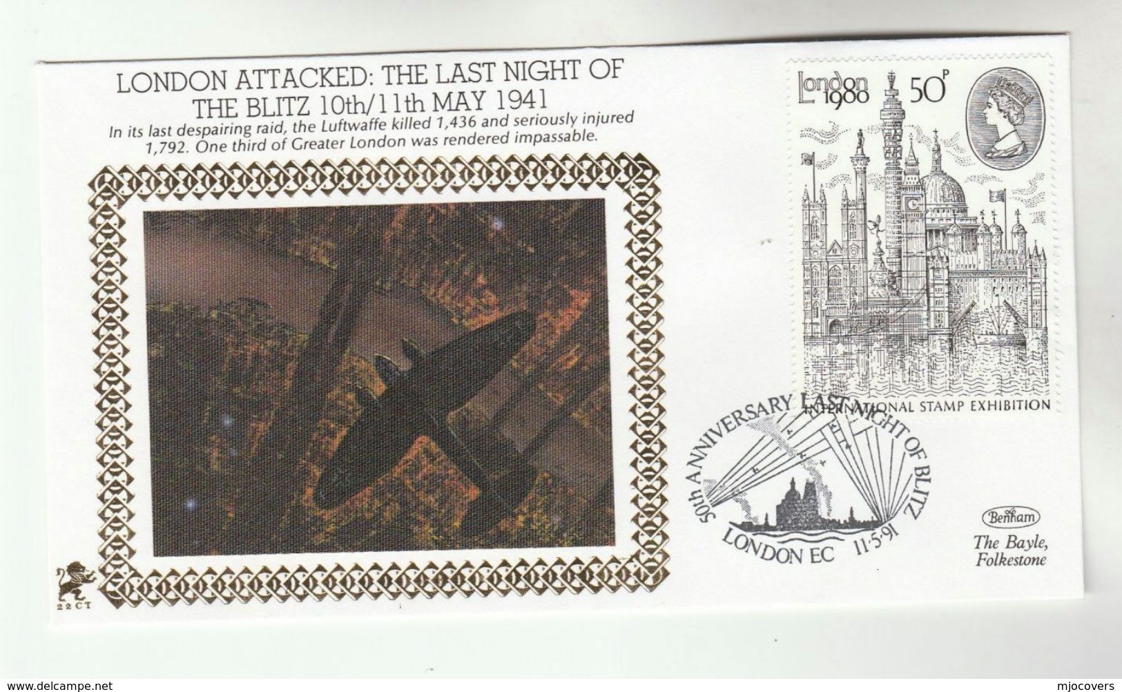 1991 GB Very Ltd EDITION COVER Anniv LONDON BLITZ FINAL NIGHT  Aircraft Aviation WWII Event Stamps - WW2