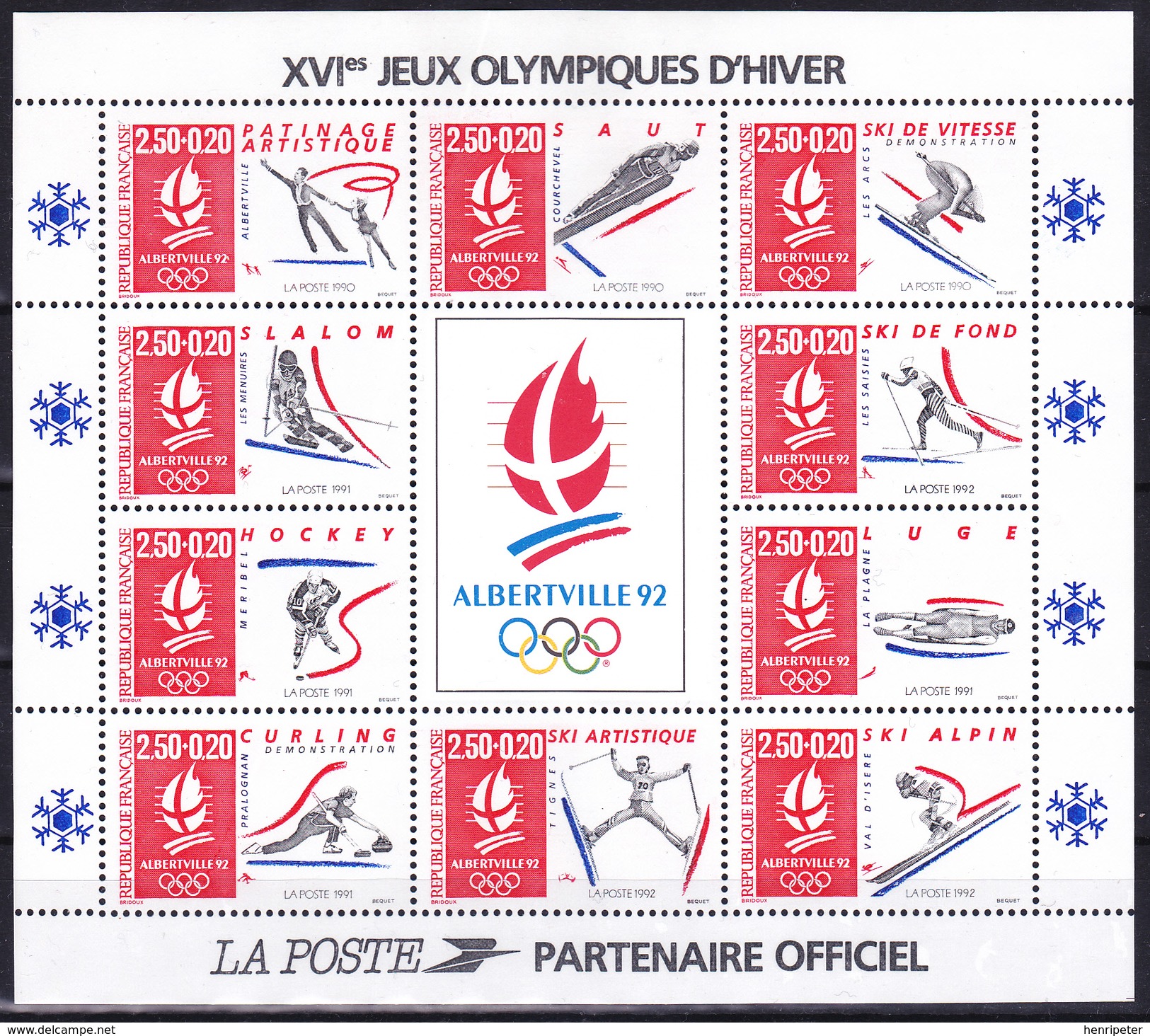 Bloc Feuillet Neuf** De 10 Timbres-poste Surtaxés - Albertville 92 Jeux Olympiques D'hiver - BF 14 (Yvert) - France 1992 - Neufs