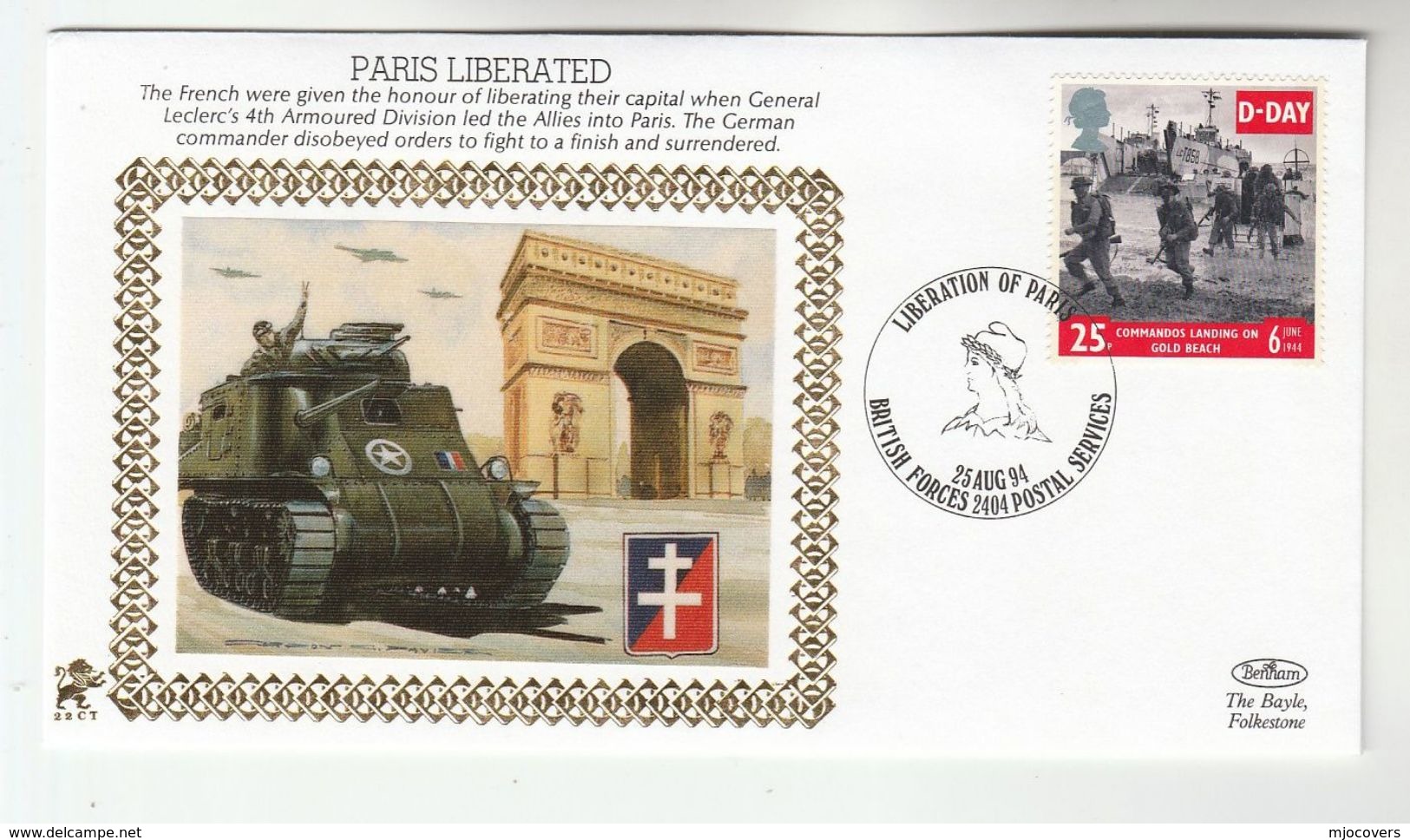 1994 GB Very Ltd EDITION COVER Anniv PARIS LIBERATION FRANCE WWII Event British Forces Stamp - WW2