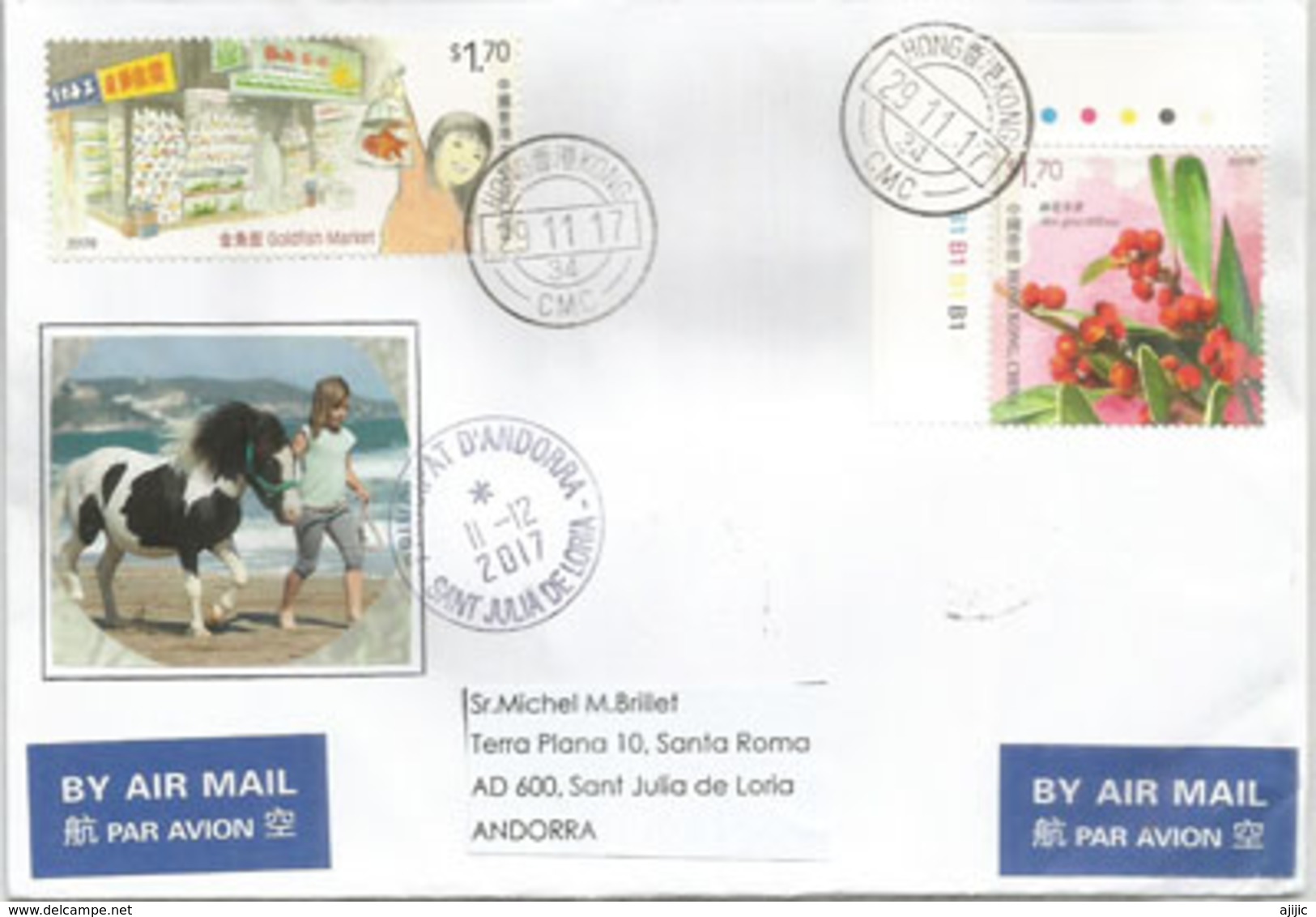 Belle Lettre De Hong-Kong Adressée En Andorre, Avec Timbre à Date Arrivée - Covers & Documents